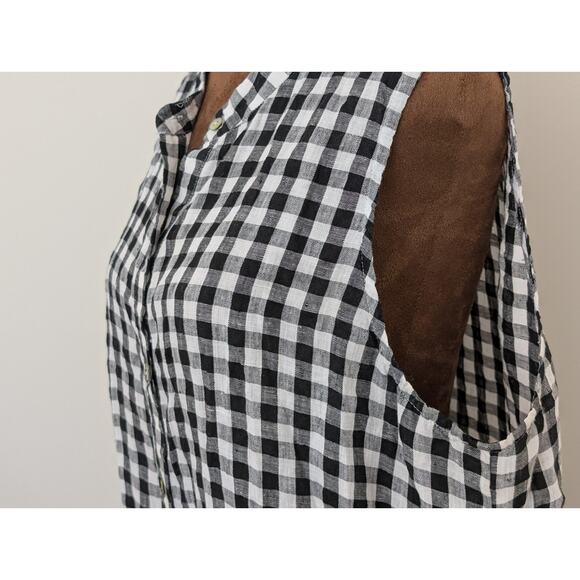 Eileen Fisher Organic Linen Gingham Tunic Shirt Large Black White Coastal - Picture 3 of 8